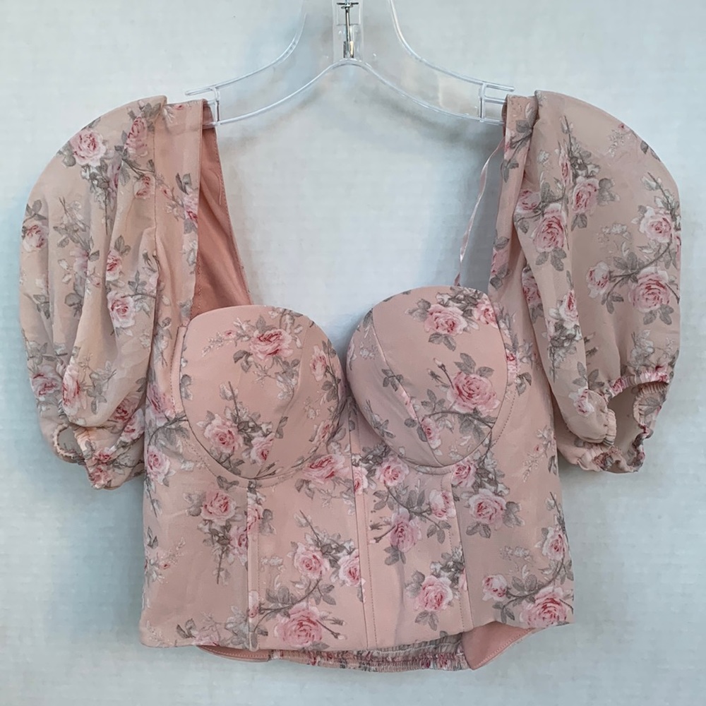 Windsor Pink Floral Crop Half Top Shirt Medium